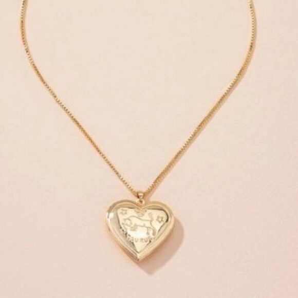 TAURUS GOLD ZODIAC HEART LOCKET NECKLACE - Picture 3 of 8